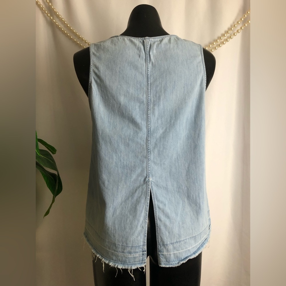 Rag & Bone Jean | Chambray Raw Hem V-Neck Tank Top - Picture 5 of 8
